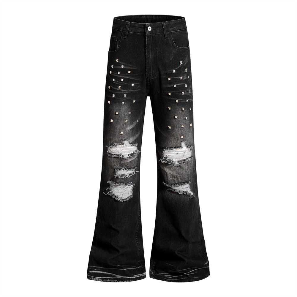 Distressed denim bell bottoms