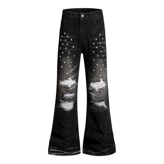 Distressed denim bell bottoms