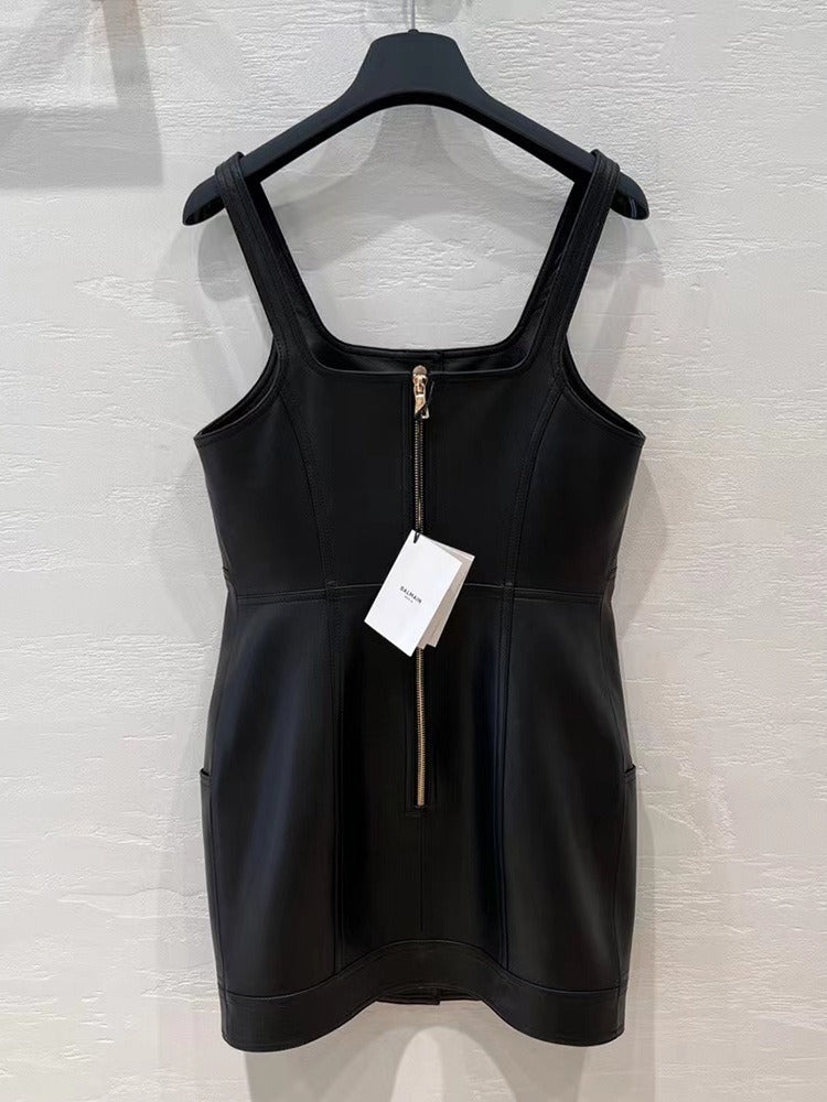 Sheepskin Slim Fit Black Sling Dress