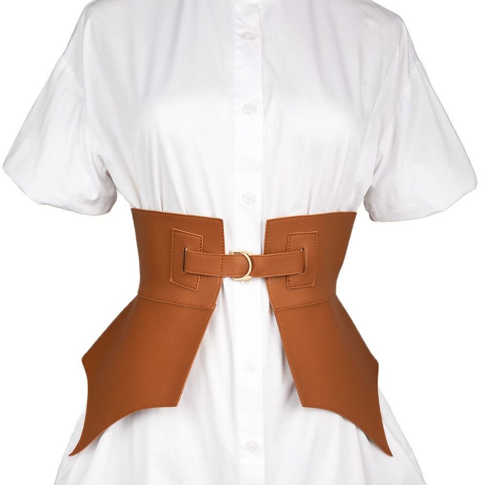 Black Brown Irregular Pu Leather Long Wide Belt Punk Style Women Fashion Autumn Winter Skirt Dress Coat Waistband Corset Belt