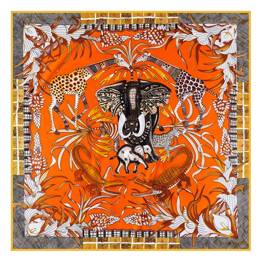 Twill silk square scarf animal kingdom print fashionable scarf