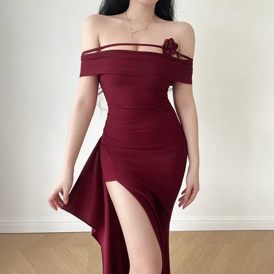 One-Shoulder High Slit Evening Dress