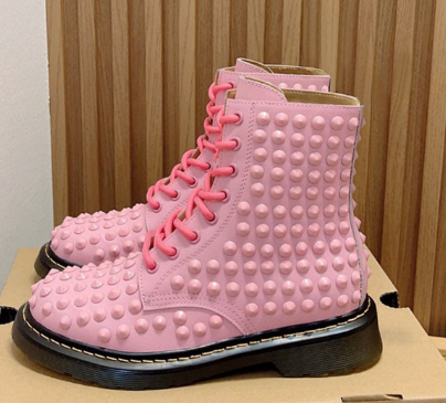 Genuine leather round head retro flat bottom rivet tie up short boots Martin boots high top shoes