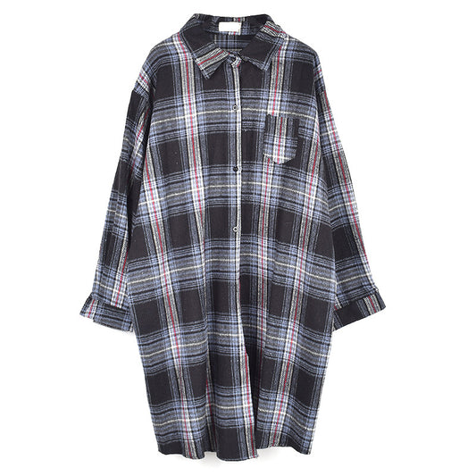 Plaid Casual Single Breasted Long Blouses Women Autumn Loose Fashion Tide Turn Down Collar Long Sleeve