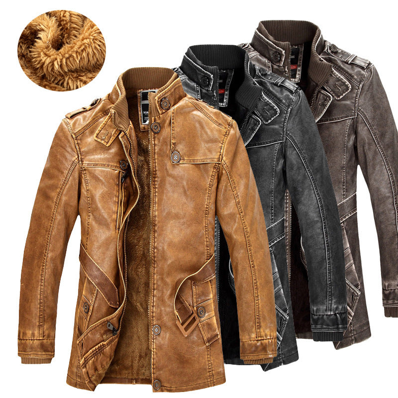 2019 Men's Slim Fit PU Leather Jacket with Zipper
