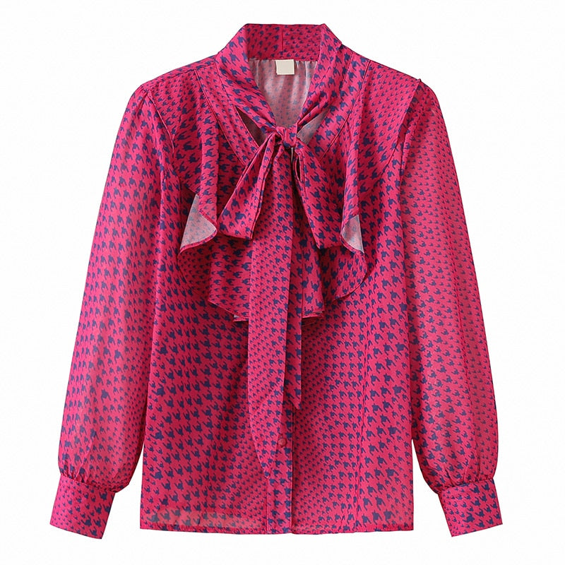 Women's Clothing Elegant Bow Tied Ruffled Chiffon Shirt Blouses Long Sleeve All-Match Tops Lady Spring Autumn