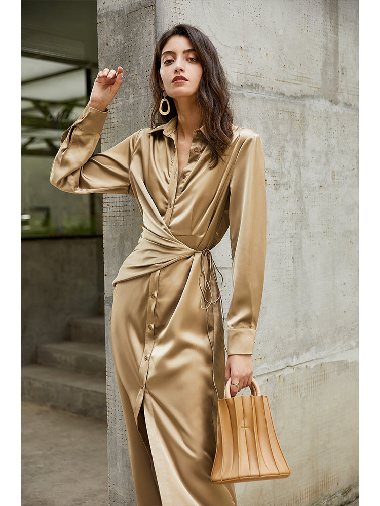 Fashion Designer Bandage Long Sleeve Dresses For Women Single Breasted Slim Maxi Dress