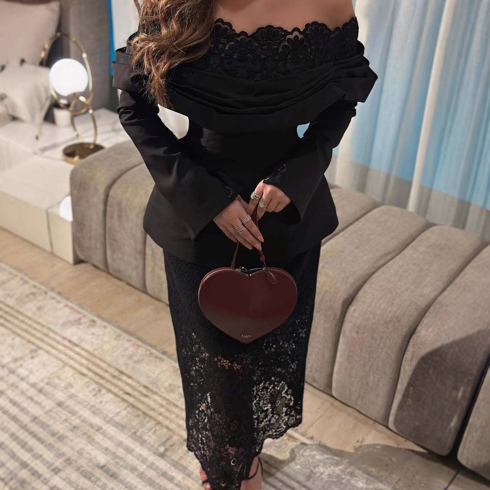 Backless One-Shoulder Lace Evening Dress