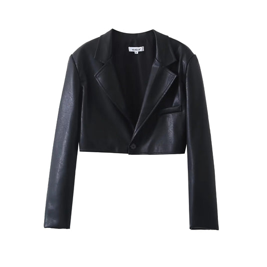 Faux Leather Cropped Jacket Co Ord Set