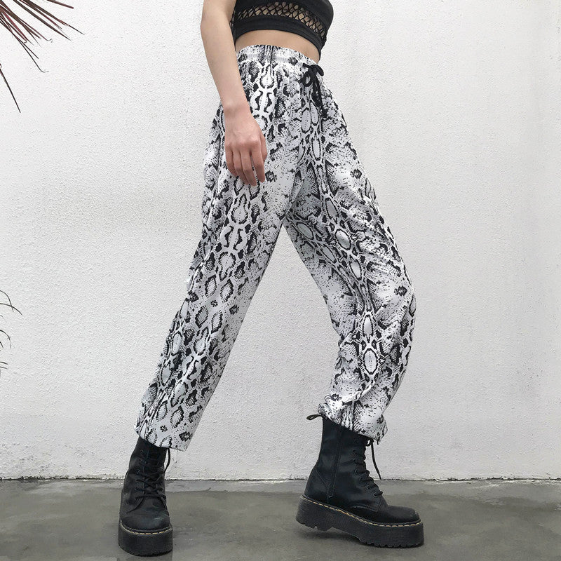 Snake Print Loose Fit Jogger Pants for Women