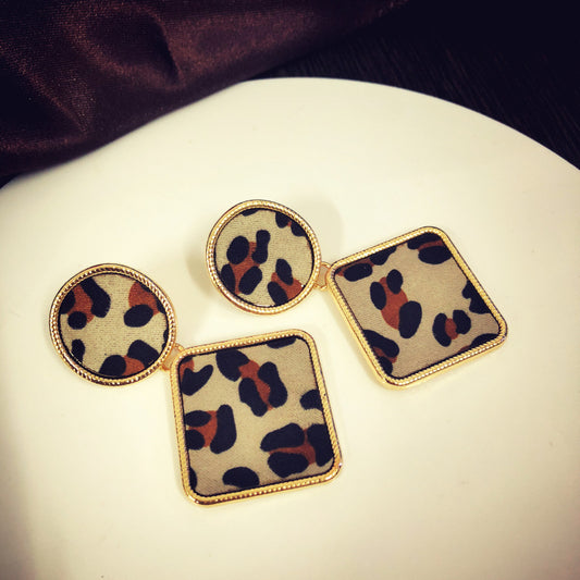 Geometric Leopard Print Earrings - Chic Korean Style
