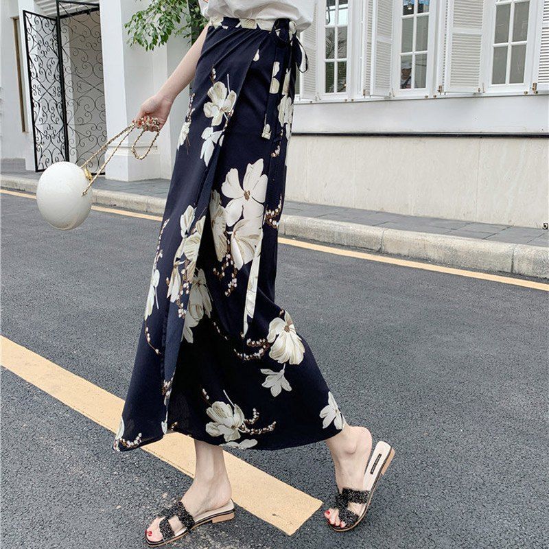 High Waist Chiffon A-Line Skirt with Lining