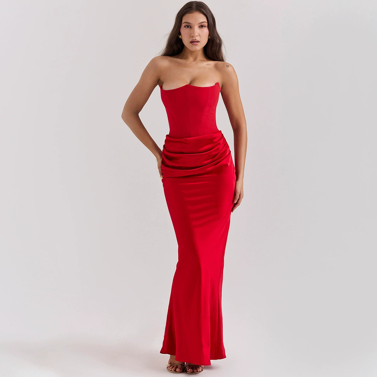 Style Women's Fashion Strapless Sexy Backless Fitted Evening Dress