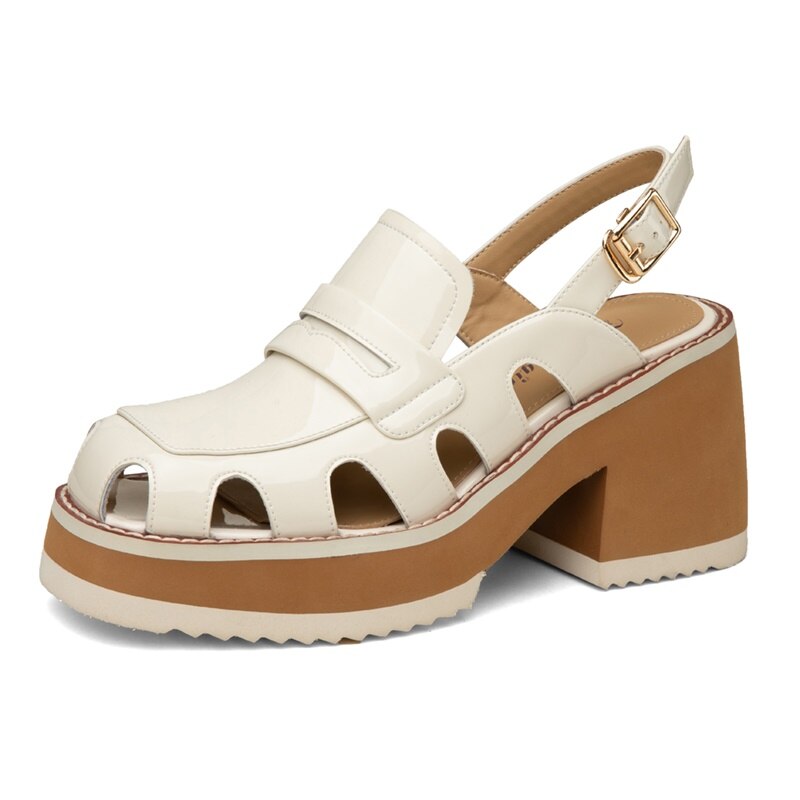 Muffin Thick Bottom Hollow Breathable New Retro Thick Bottom Toe Leather Back Empty Belt Sandals