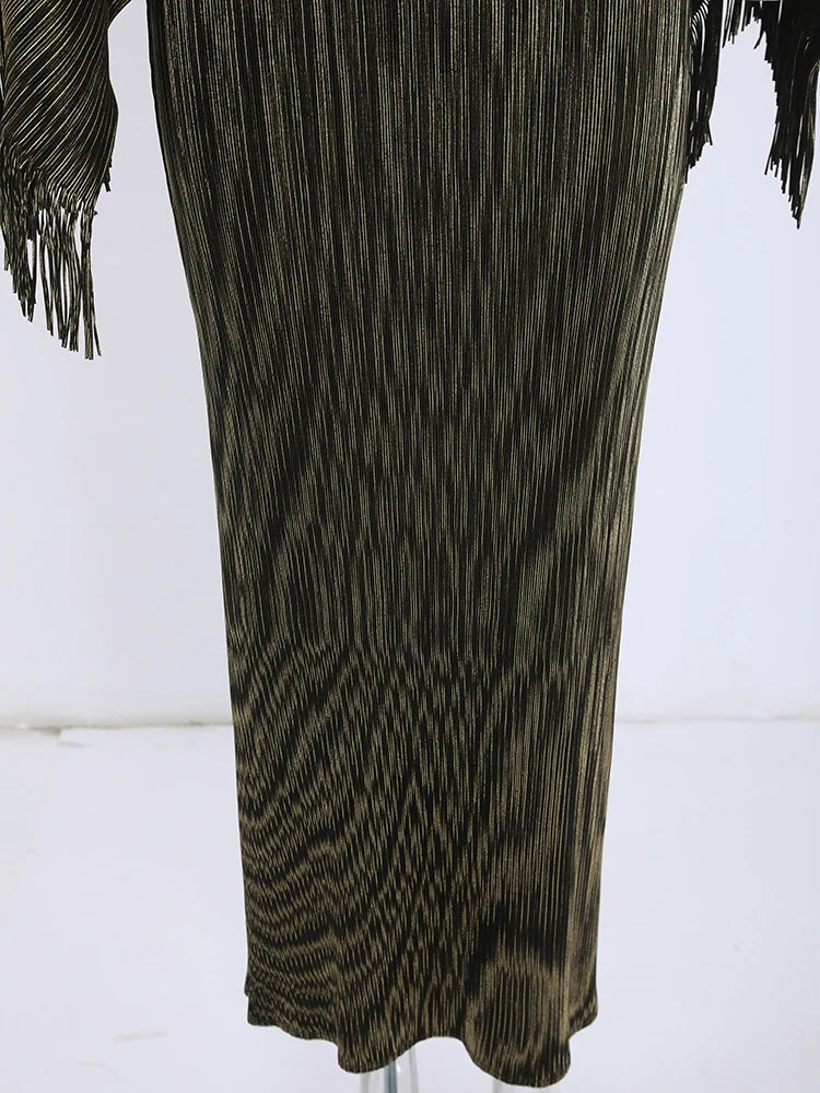 High End Pleated 2 Piece Set Women Tassel Irregular Shawl Sleeveless Long Dresses Elegant Party  Spring New
