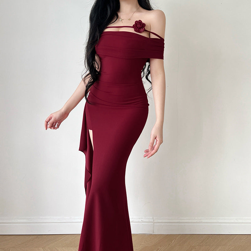 One-Shoulder High Slit Evening Dress Women's