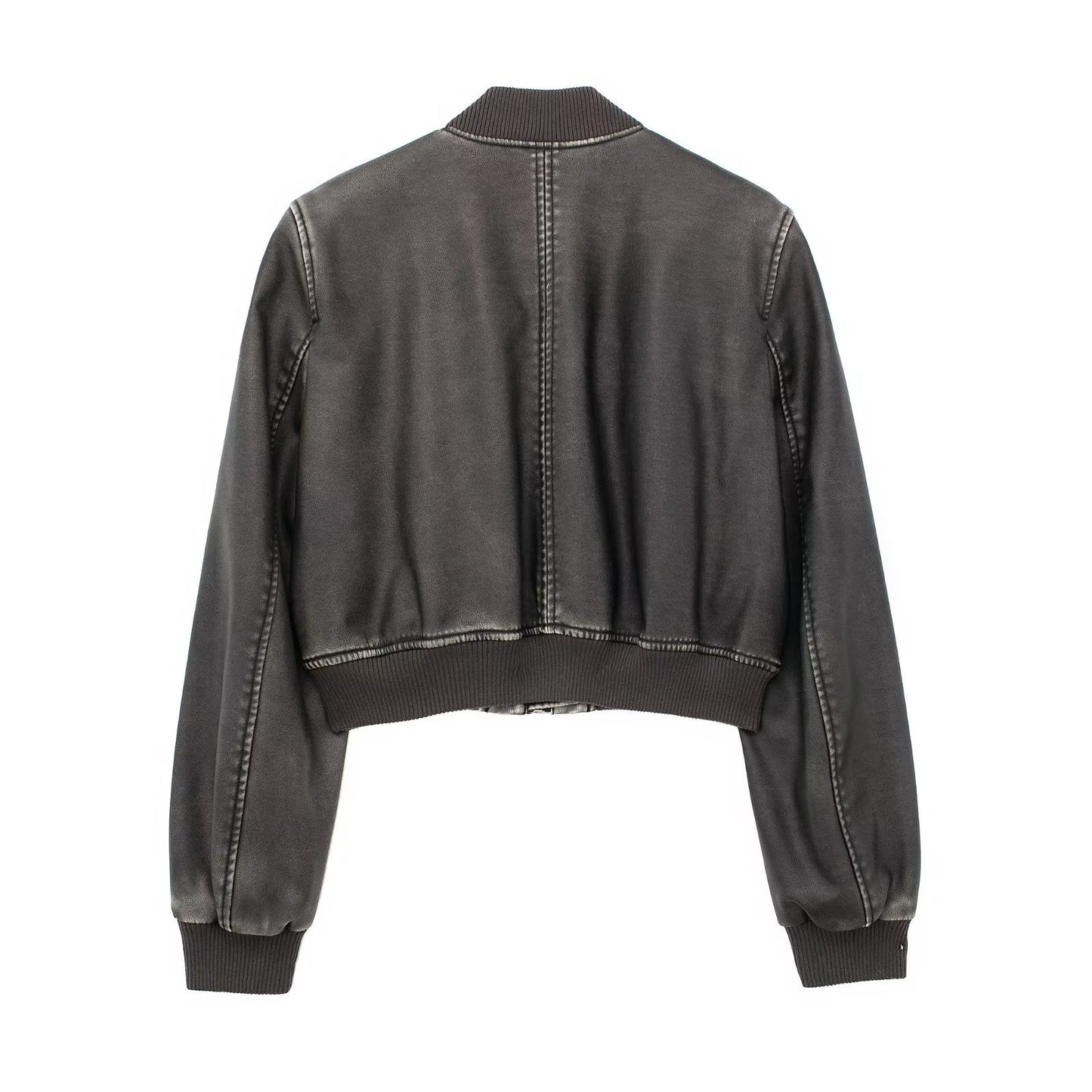 Women Fashion Long Sleeve Zipper Leather Bomber Jacket Outwear