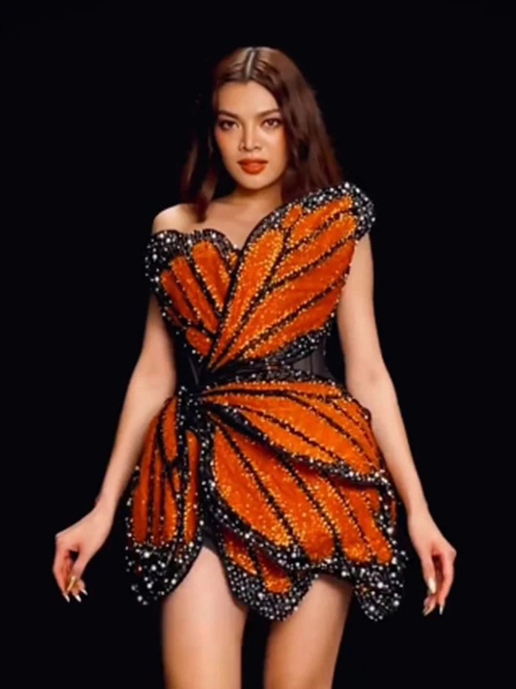 Luxury Butterfly Shape Designer Sequin Dress