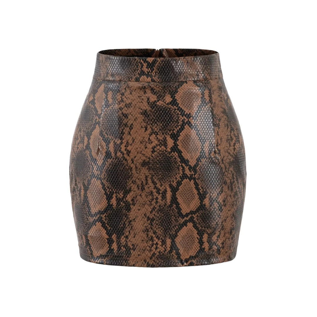 Snake Print Leather Mini Skirt