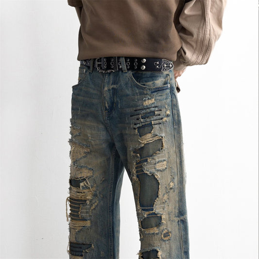 Ripped patch denim pants