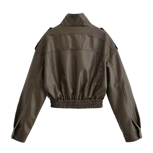 Street imitation leather short leather jacket