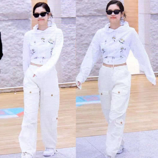 Beige Loose Fit Printed Hoodie and Jogger Set