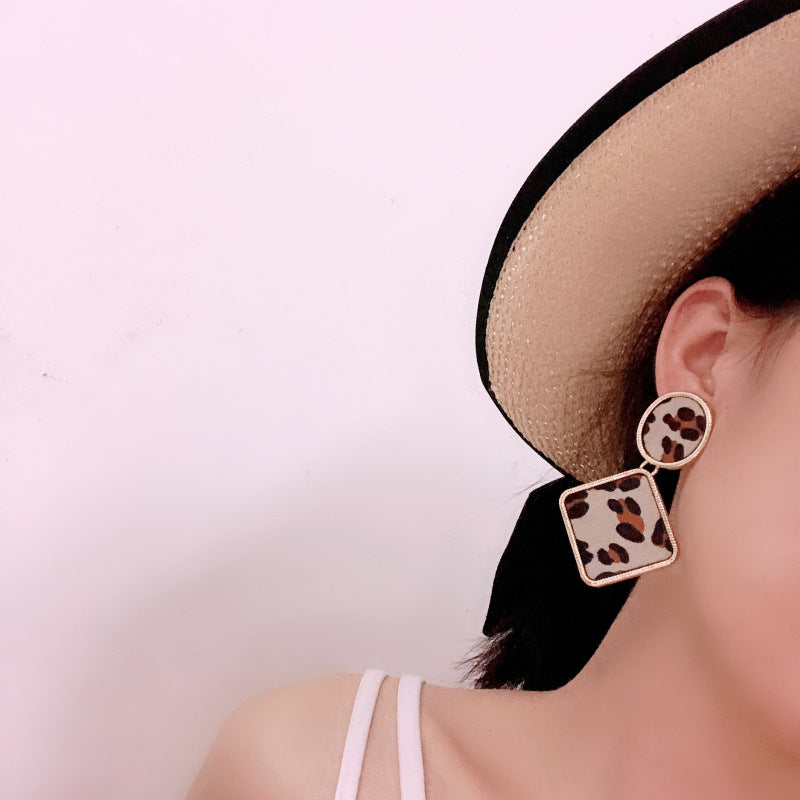 Geometric Leopard Print Earrings - Chic Korean Style