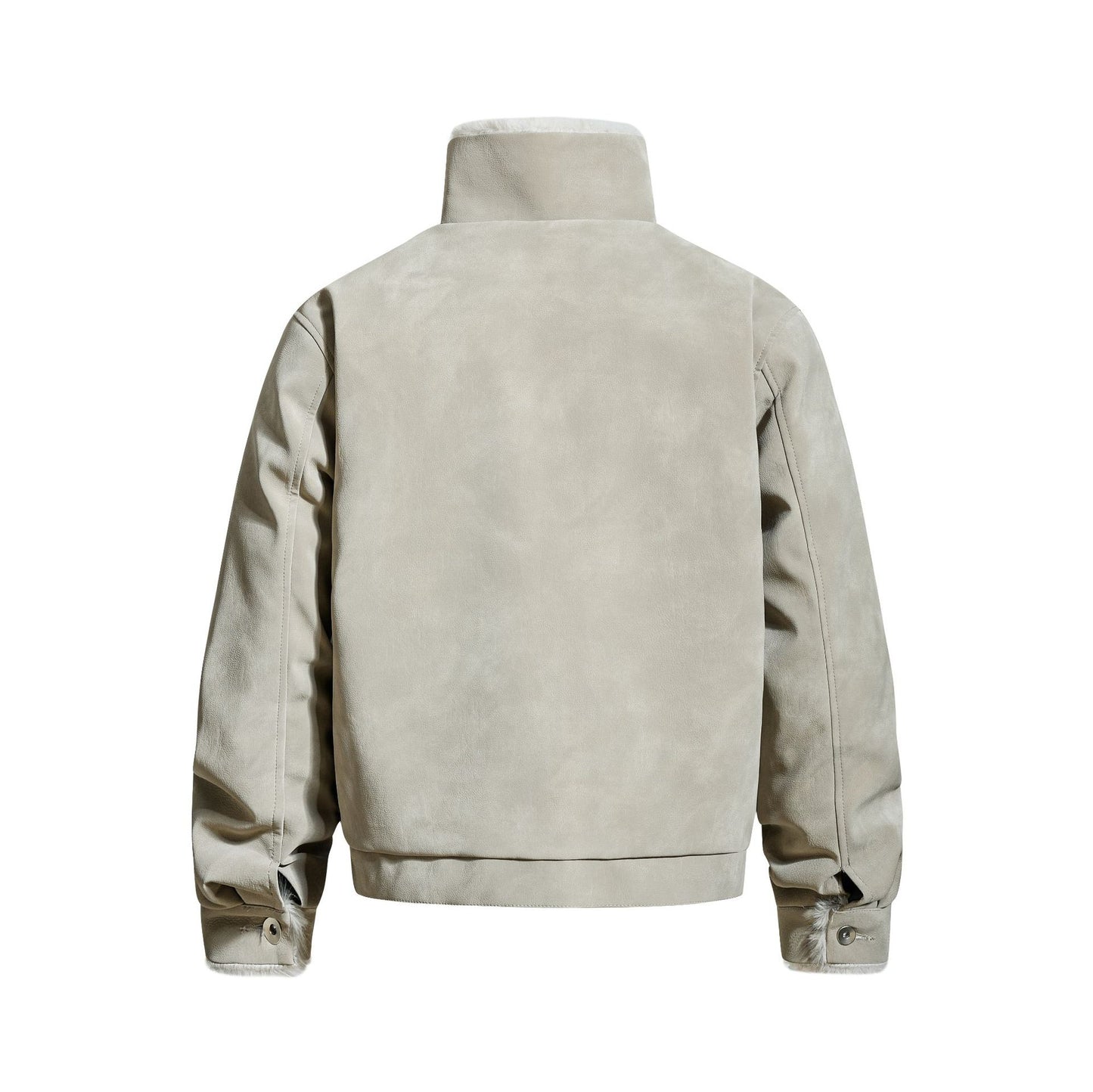 Velvet leather stand up collar lapel pocket jacket