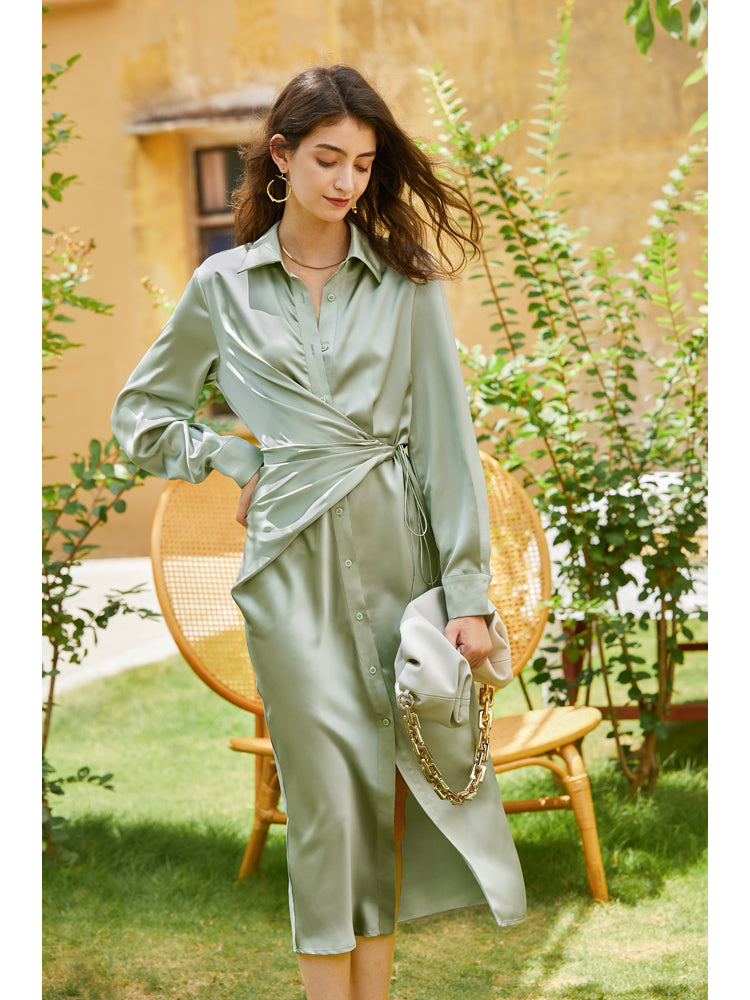 Fashion Designer Bandage Long Sleeve Dresses For Women Single Breasted Slim Maxi Dress