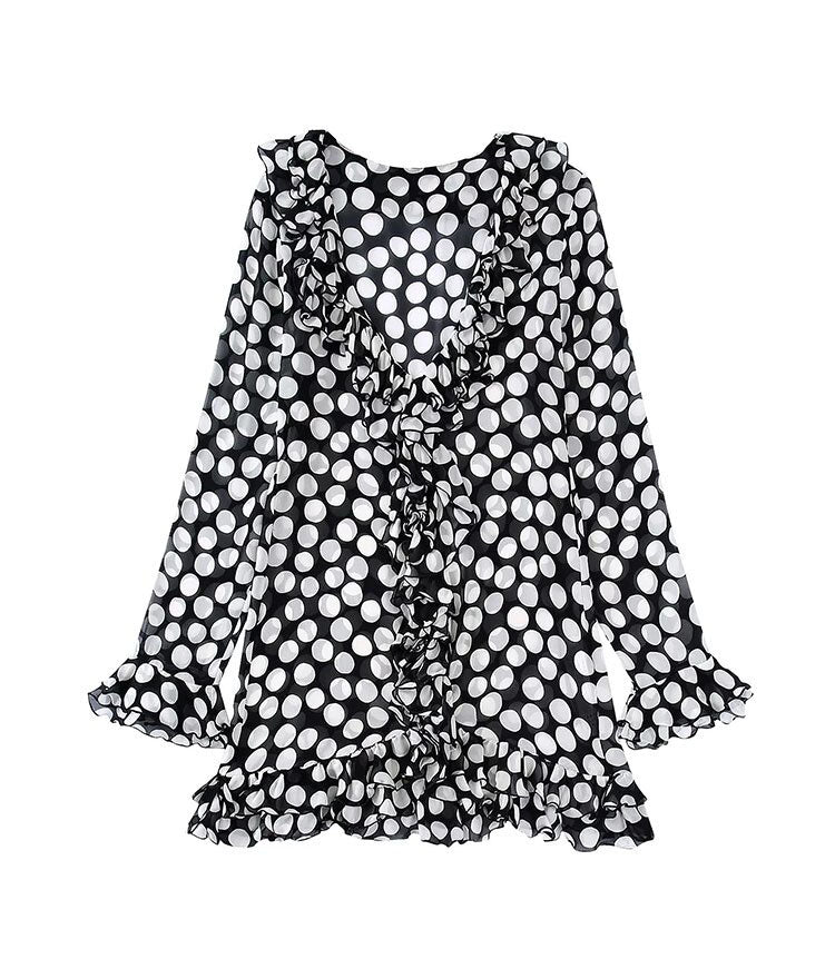 Women Blouse New Traf Fashion Layered Embellished Polka-dot Shirt Loose Shirts Long Sleeve Female Blouses Tops