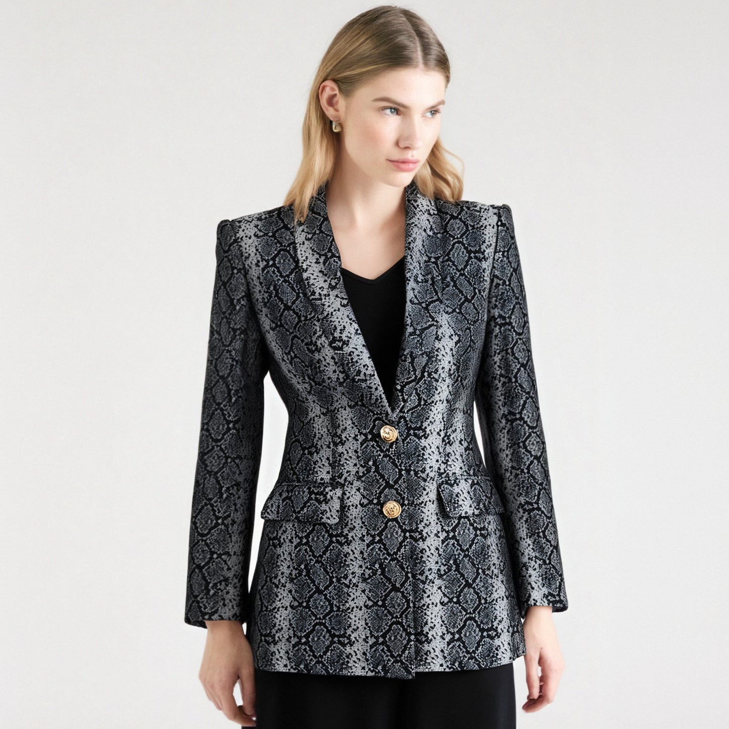 Fashionable jacquard leather mid-length two-button cross-border blazer long top