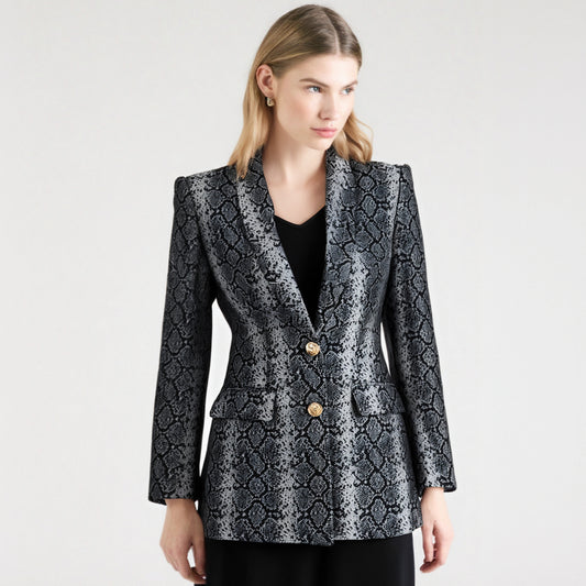 Fashionable jacquard leather mid-length two-button cross-border blazer long top