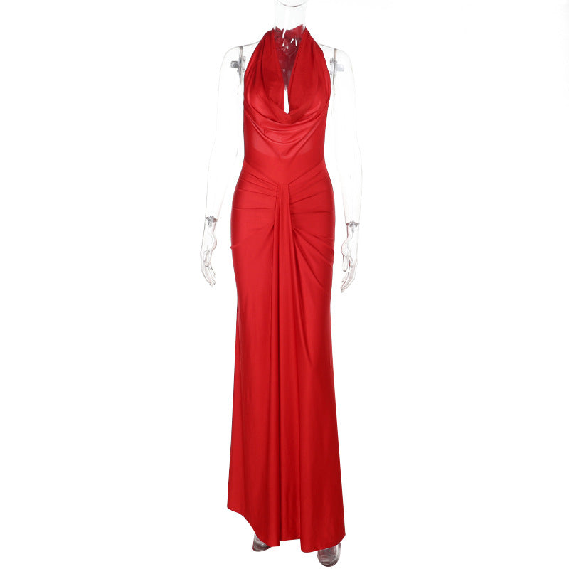 Halter Neck Satin Evening Dress