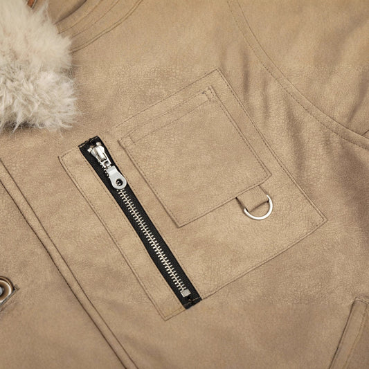 Retro suede workwear fur collar thick cotton jacket