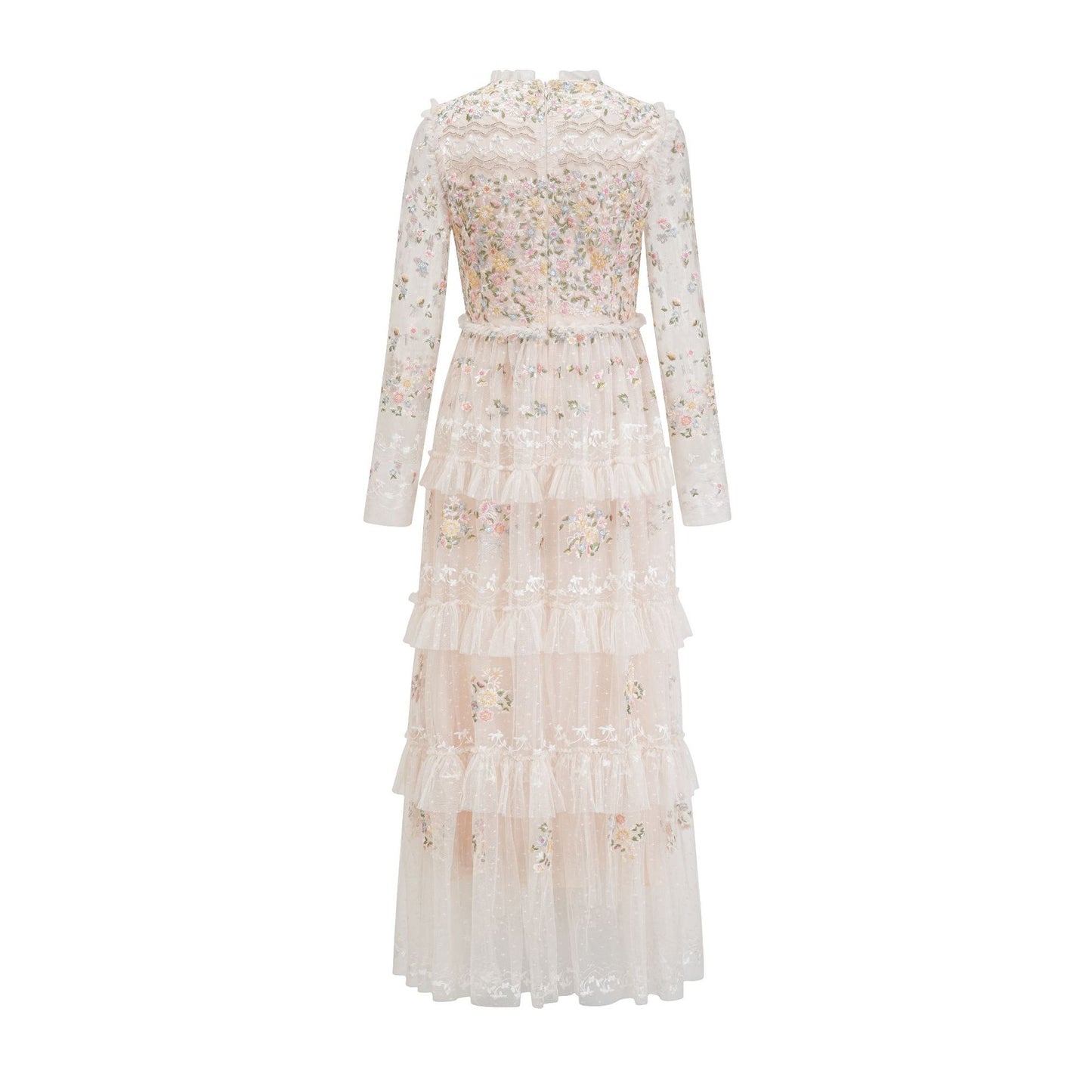 Elegant Floral Embroidery Flared Long Gown