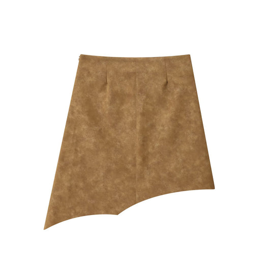 Retro style leather asymmetrical MIDI skirt