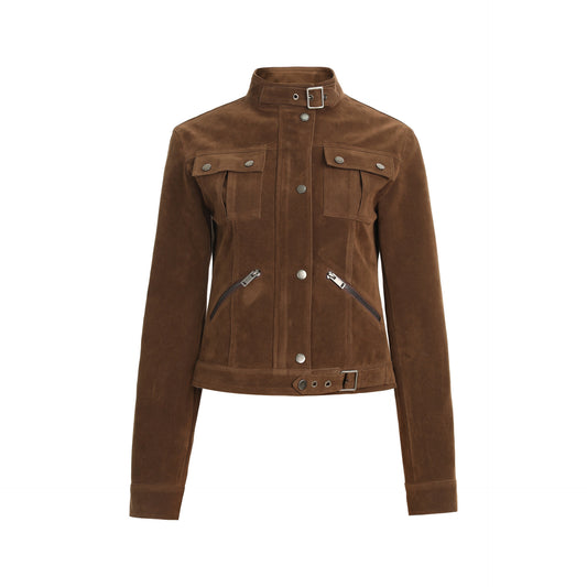 Melad suede standing collar motorcycle jacket