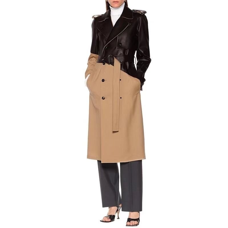 Two tone Leather Trench Coat