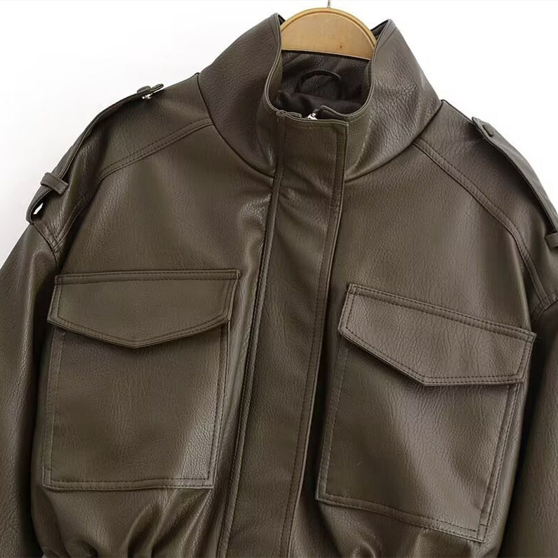 Street imitation leather short leather jacket