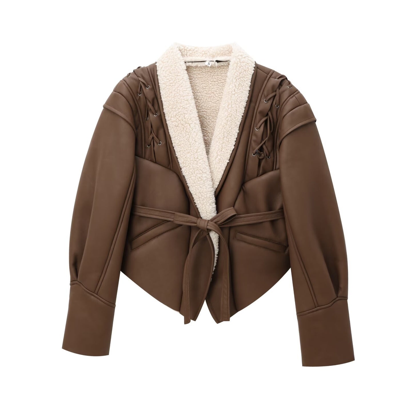 European and American style women's clothing new French waist cinching slimming suede leather jacket with tie up jacket