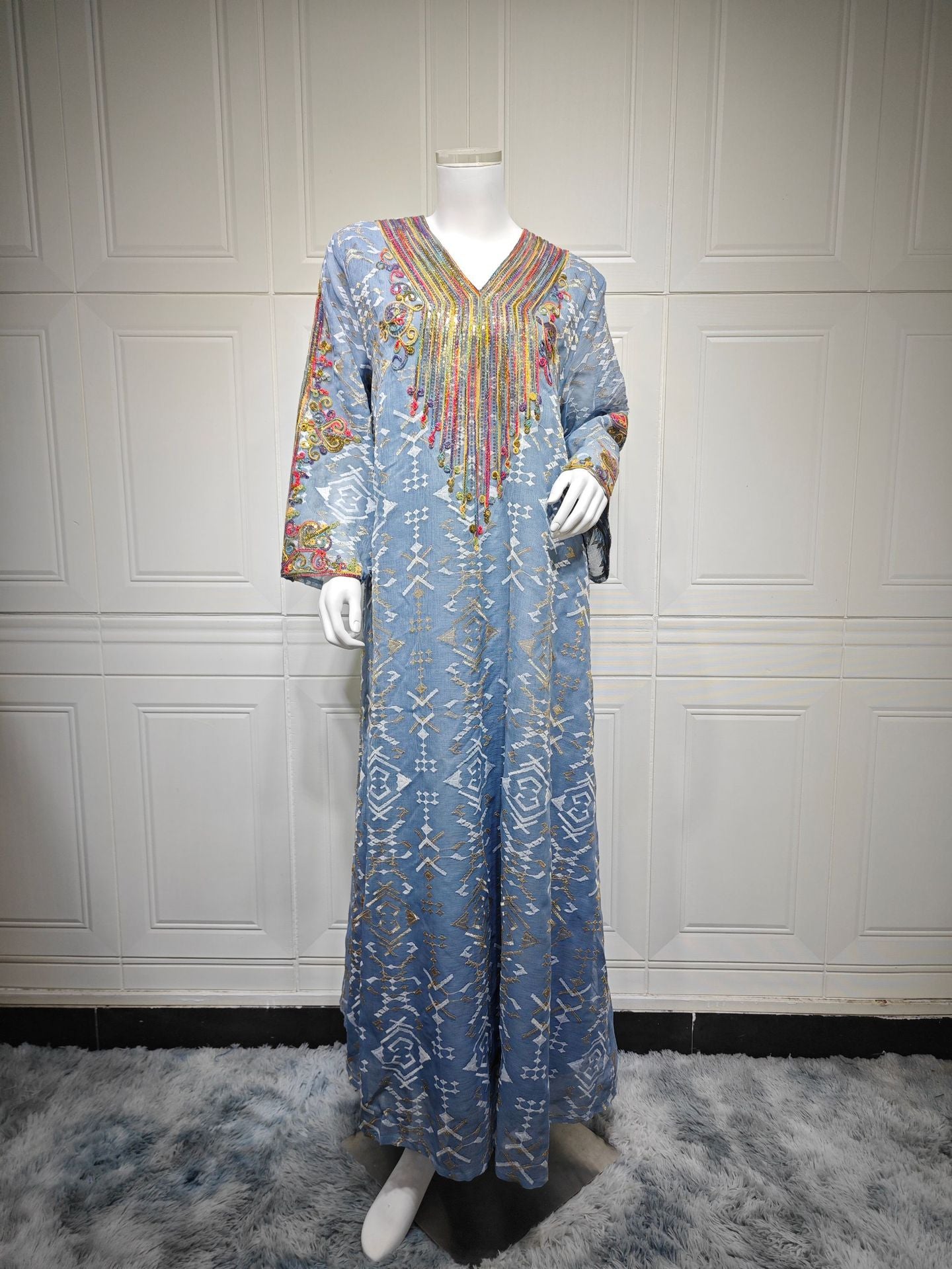 Embroidered Evening Dress with Applique Patchwork Dress