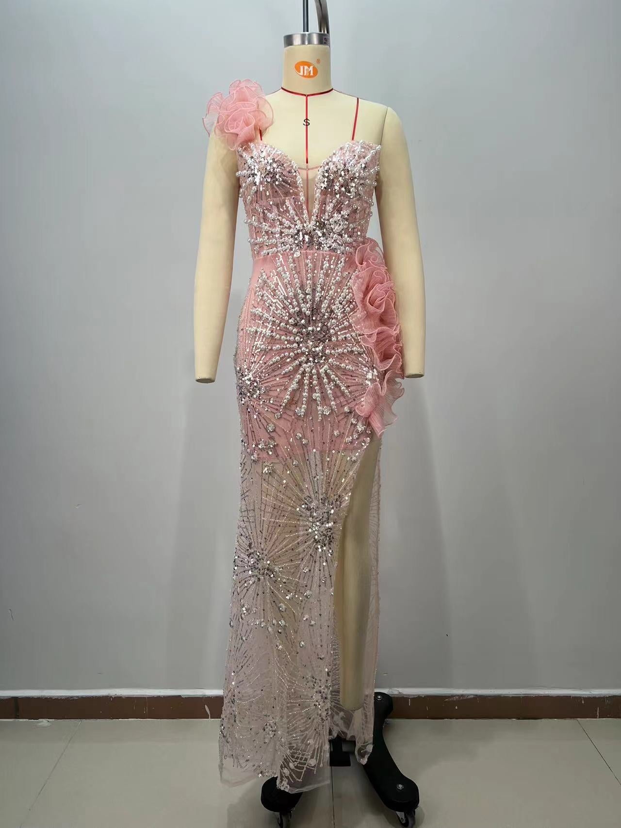 Elegant Pink Sequined Dress
