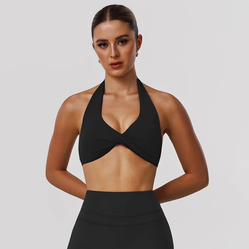 Women Fitness Gym Bra Twist Halter Backless Training Top Wear V-Neck