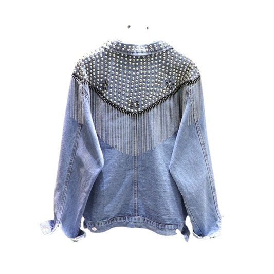 Heavy Work Rivet Tassel Denim Jackets Women