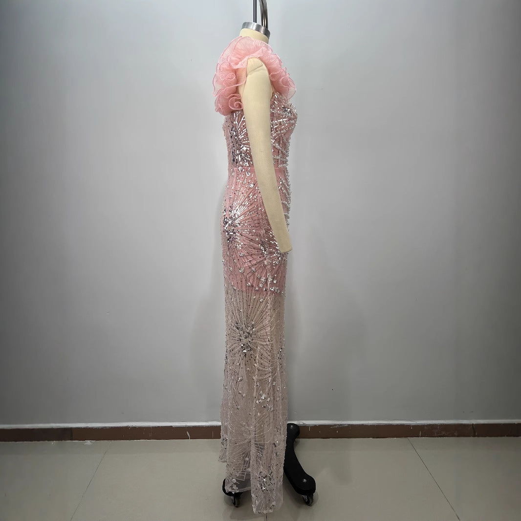 Elegant Pink Sequined Dress
