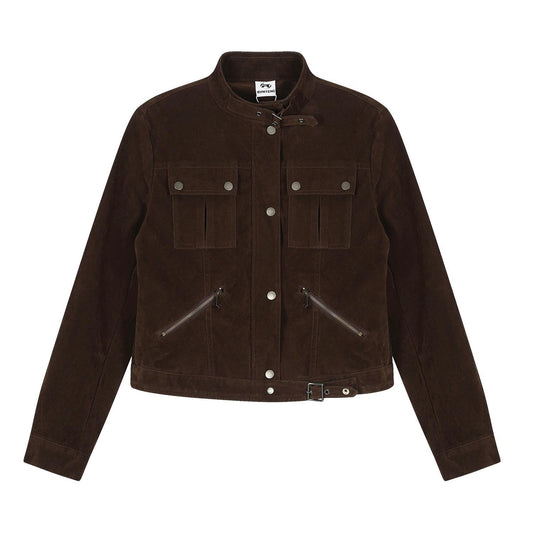 Suede standing collar motorcycle loose short jacket