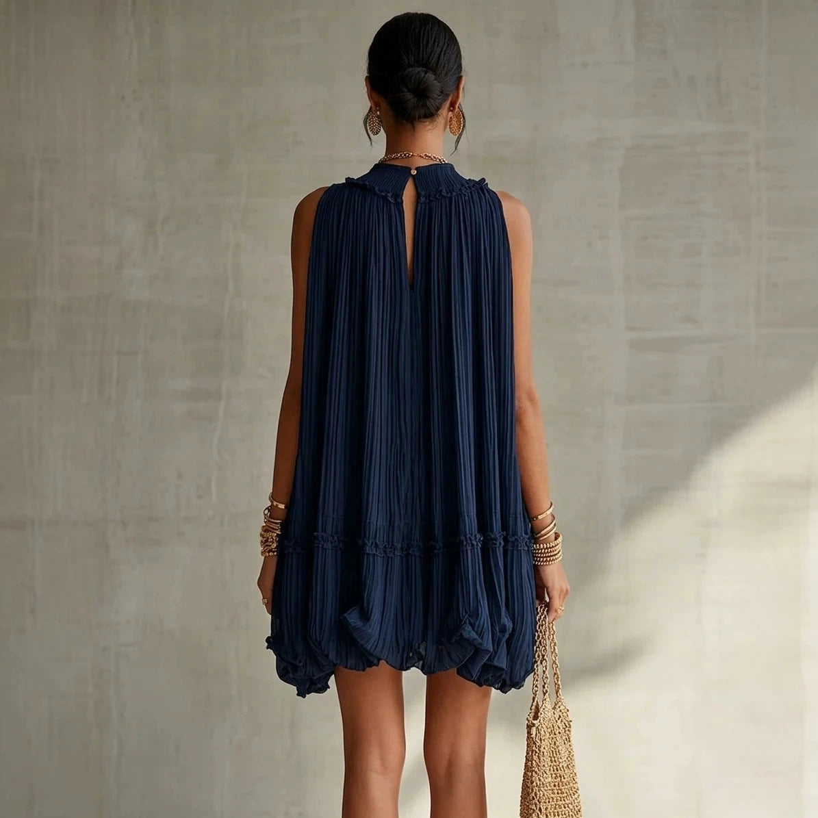 Sleeveless Pleated Mini Dress