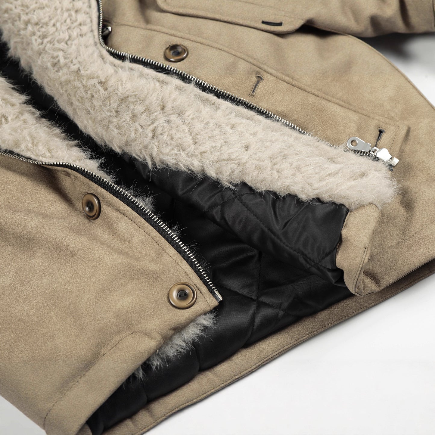 Retro suede workwear fur collar thick cotton jacket