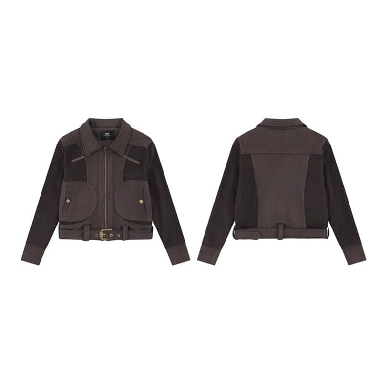 Suede patchwork motorcycle jacket