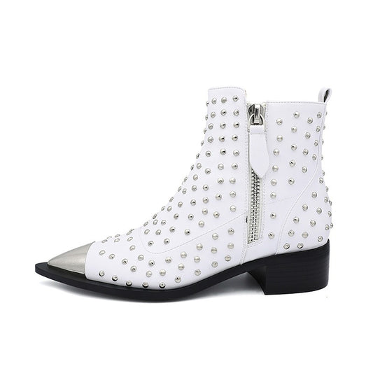Women's Boots Ankle Boots Women Genuine Leather Autumn Winter Botas Platform Short Booties Female Rivets Studded